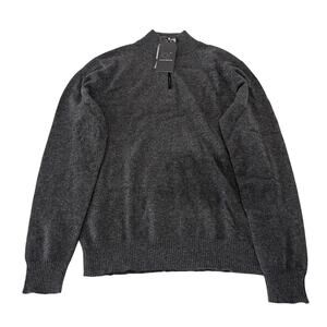 3-32 QI CASHMERE Men's 100% Cashmere 1/4 Zip Henley Sweater Gray Small
